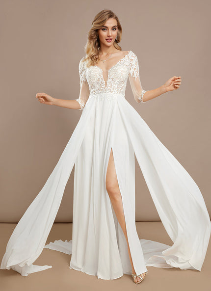 Robe Nuptiale Vaporeuse À Manches.