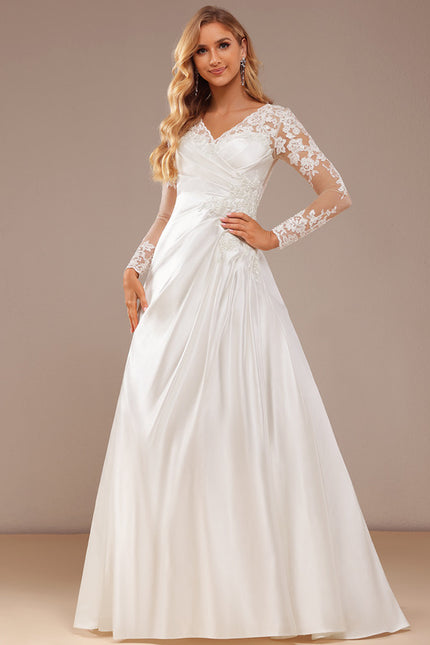 Robe Nuptiale Satinée À Manches Longues