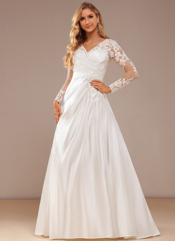 Robe Nuptiale Satinée À Manches Longues
