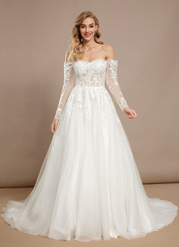 Robe Nuptiale Romantique À Manches Transparentes - gallery 2