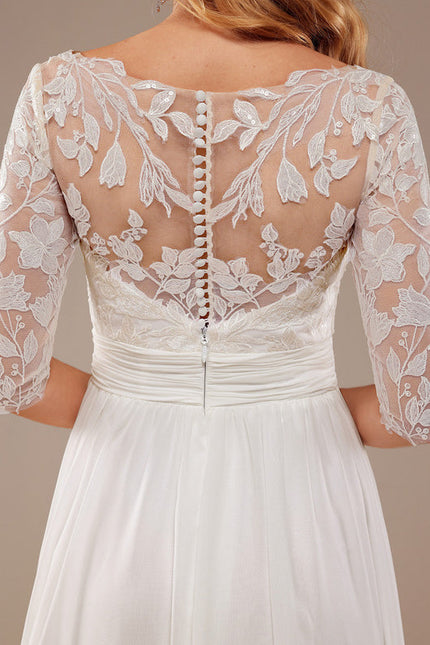 Robe Nuptiale Fluide À Manches En Dentelle - gallery 6