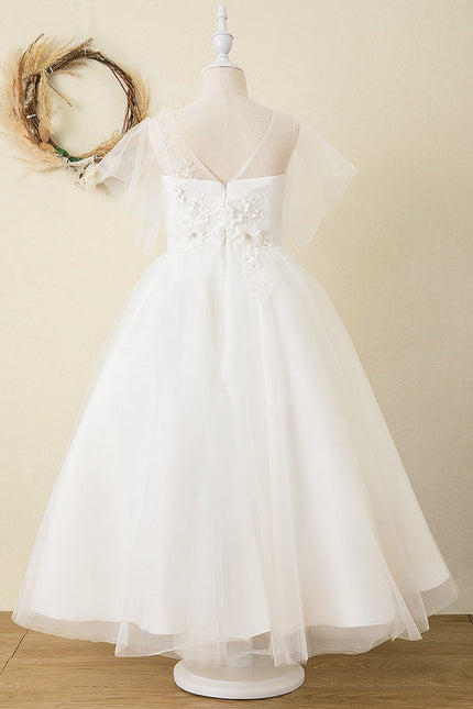 Robe Enfant Nuptiale En Tulle Fleuri - gallery 3