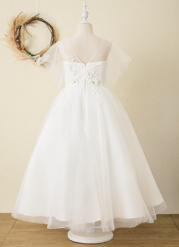 Robe Enfant Nuptiale En Tulle Fleuri - gallery 3