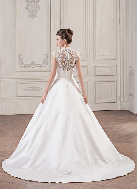 Robe Nuptiale Satinée Élégante Col V - gallery 3