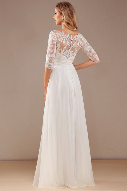 Robe Nuptiale Fluide À Manches En Dentelle - gallery 2