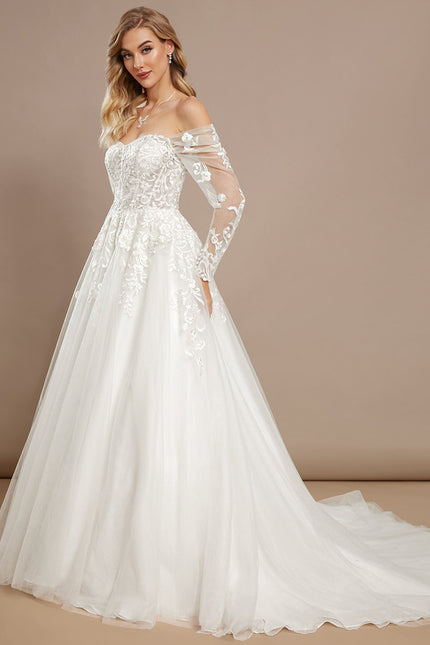 Robe Nuptiale Romantique À Manches Transparentes - gallery 1