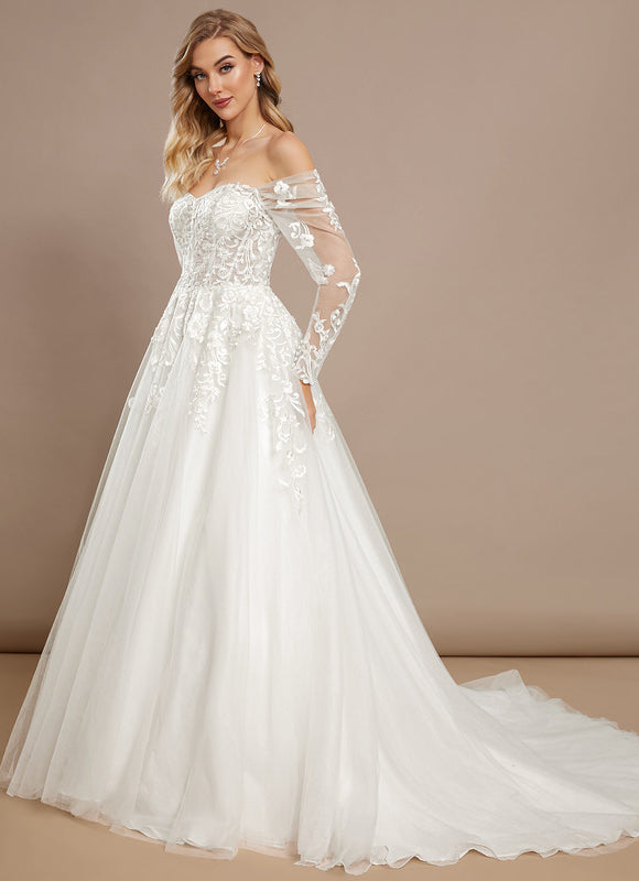 Robe Nuptiale Romantique À Manches Transparentes - gallery 1