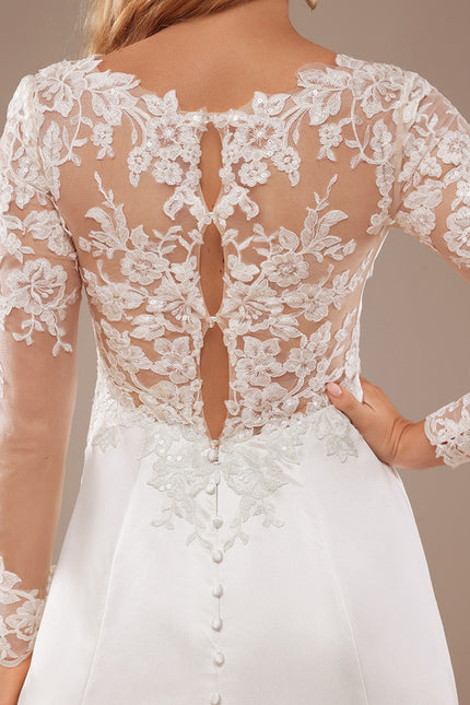 Robe Nuptiale Satinée À Manches Longues - gallery 3