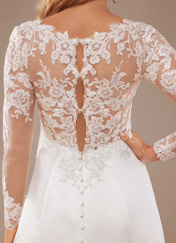 Robe Nuptiale Satinée À Manches Longues - gallery 3
