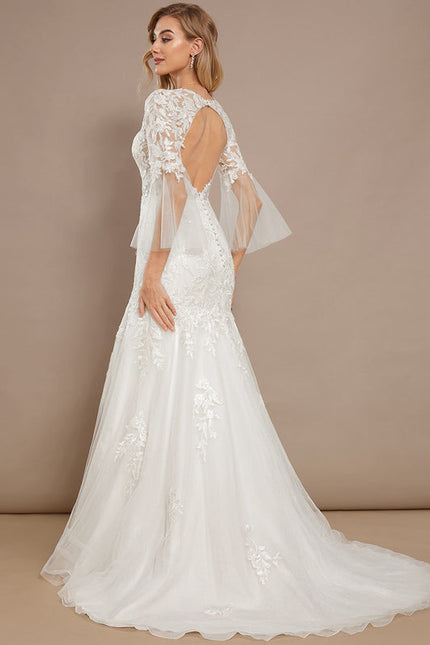 Robe Nuptiale Élégante À Manches Flottantes - gallery 5
