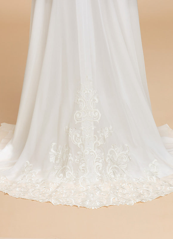 Robe Nuptiale Fluide À Manches Courtes - gallery 5