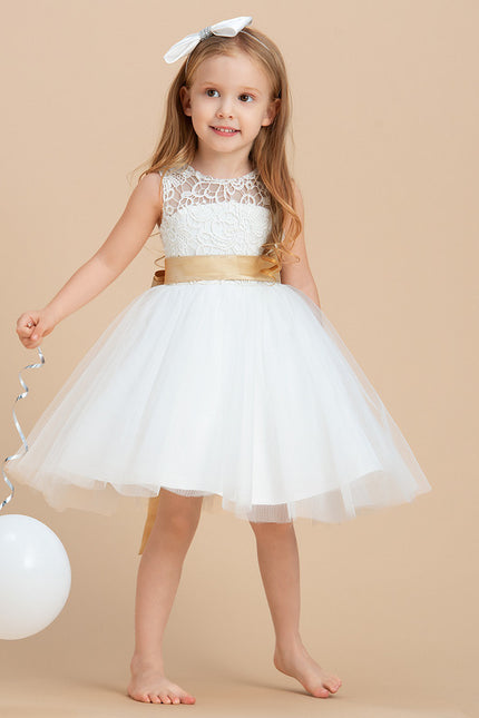 Robe Enfant Dentelle Élégante Avec Nœud - gallery 2