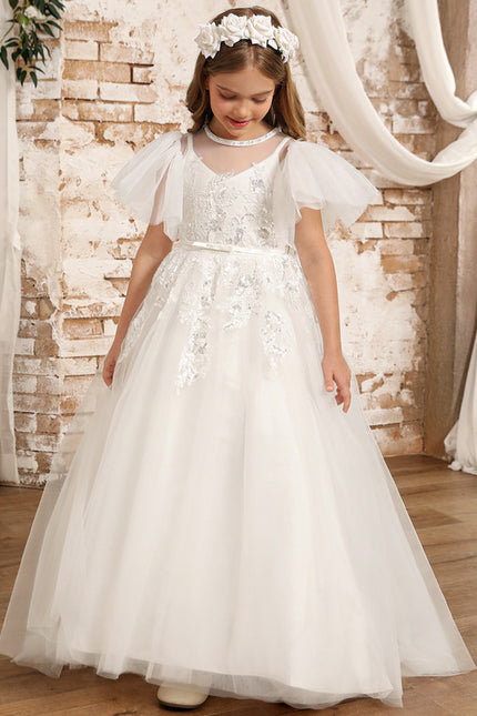 Robe Enfant Nuptiale En Tulle Fleuri - gallery 9