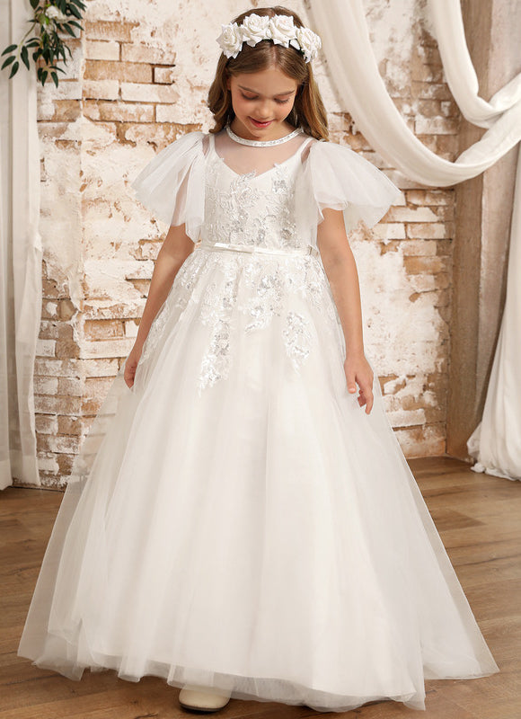 Robe Enfant Nuptiale En Tulle Fleuri - gallery 9