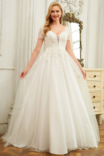 Robe Nuptiale Romantique À Manches Courtes - gallery 1
