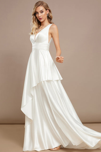 Robe De Mariee Satinée À Fente - gallery 2