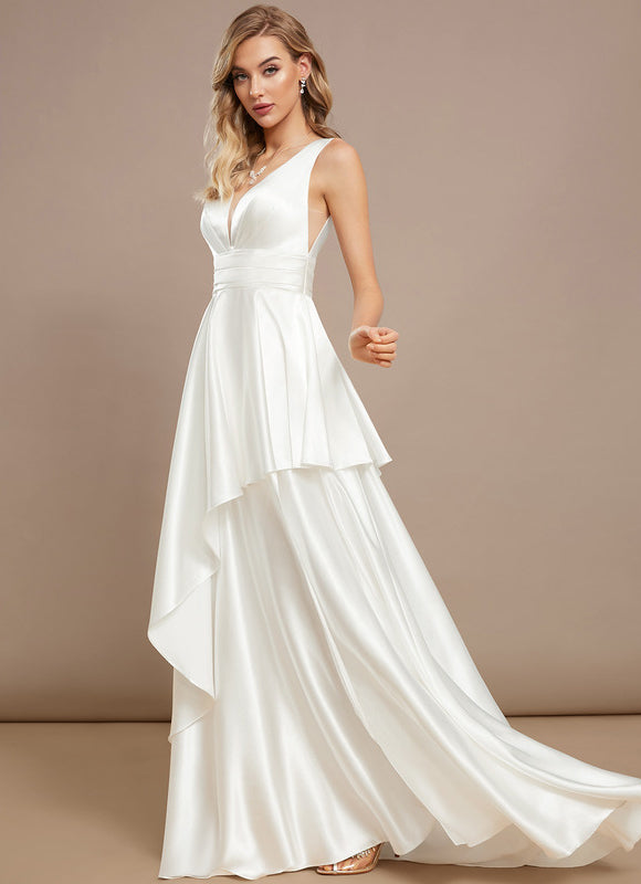 Robe De Mariee Satinée À Fente - gallery 2