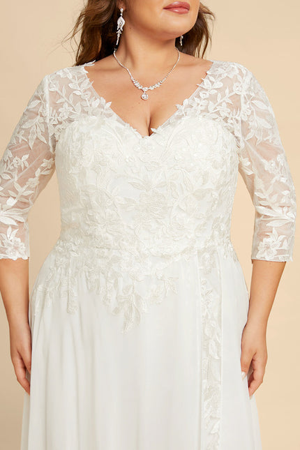 Robe Nuptiale Fluide À Manches En Dentelle - gallery 6