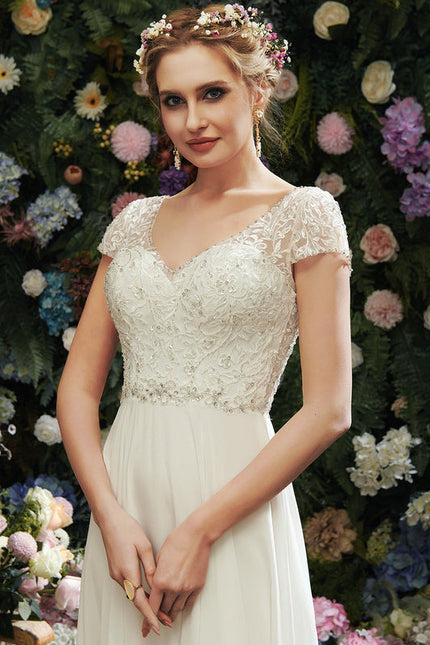 Robe Nuptiale Vaporeuse À Manches Courtes - gallery 1