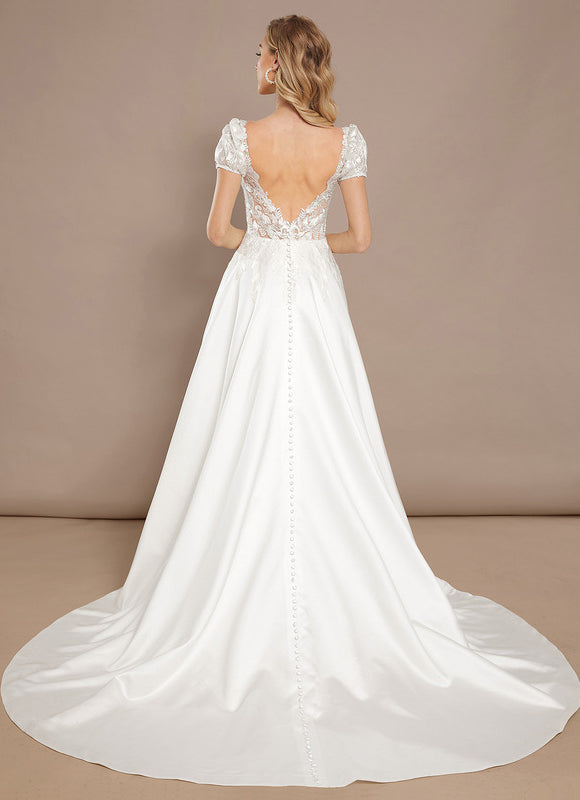 Robe Nuptiale Élégante À Manches Bouffantes - gallery 5