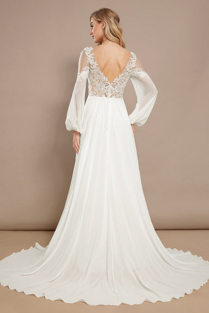 Robe Nuptiale Élégante À Manches Bouffantes - gallery 6