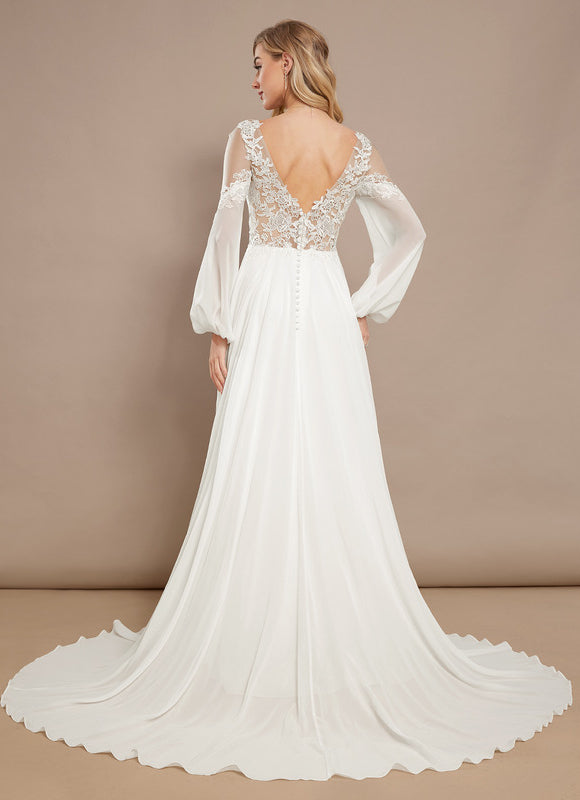 Robe Nuptiale Élégante À Manches Bouffantes - gallery 6