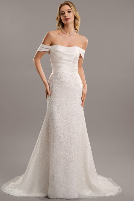 Robe De Mariée Satinée À Traîne - gallery 1