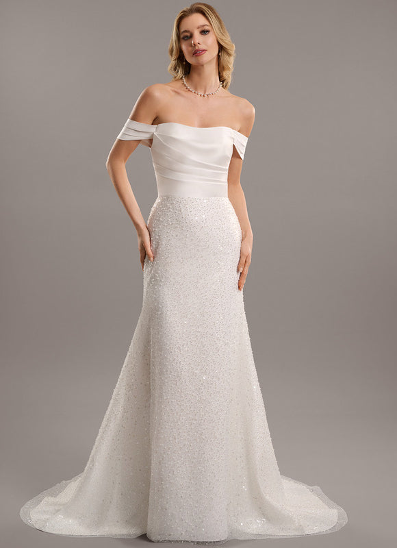 Robe De Mariée Satinée À Traîne - gallery 1