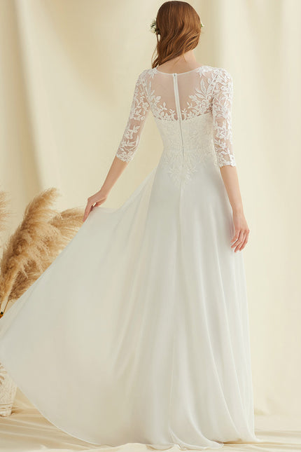 Robe Nuptiale Fluide À Manches En Dentelle - gallery 3