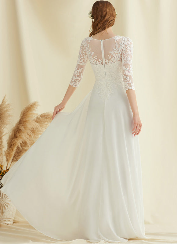 Robe Nuptiale Fluide À Manches En Dentelle - gallery 3