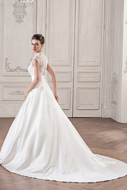 Robe Nuptiale Satinée Élégante Col V - gallery 2