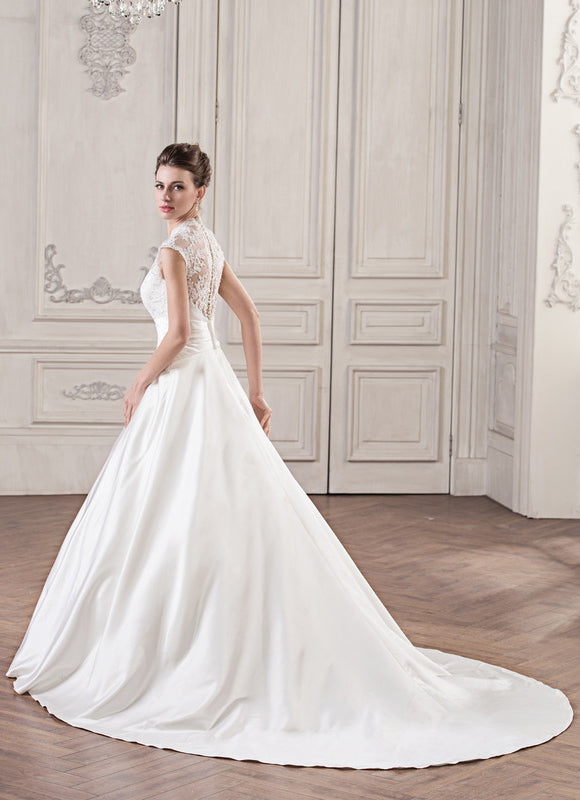 Robe Nuptiale Satinée Élégante Col V - gallery 2
