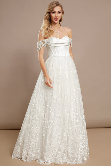 Robe Nuptiale Satinée À Manches Fleuries