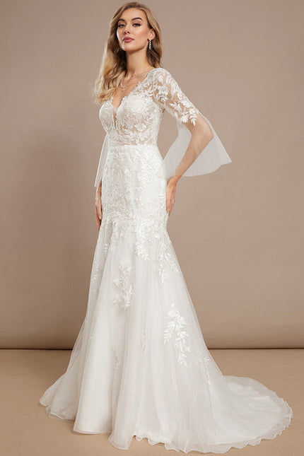 Robe Nuptiale Élégante À Manches Flottantes - gallery 1