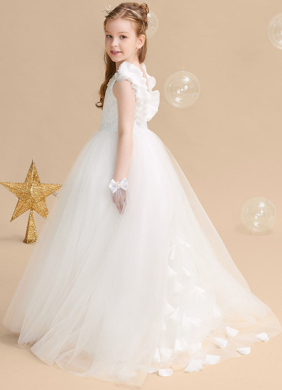 Robe Enfant Nuptiale À Volants Fleuris - gallery 3