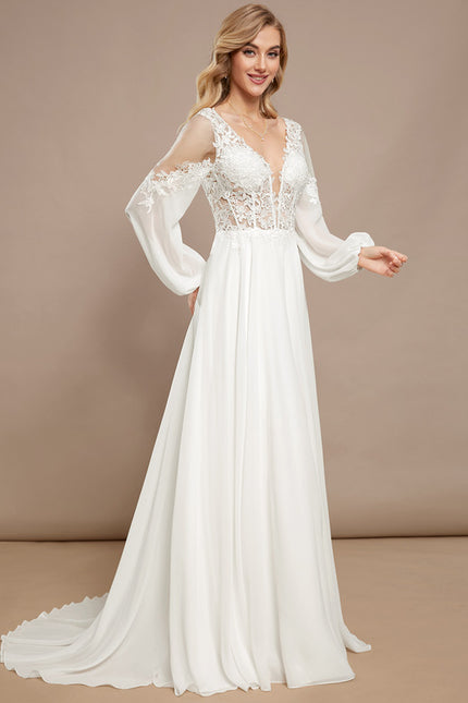 Robe Nuptiale Élégante À Manches Bouffantes - gallery 1