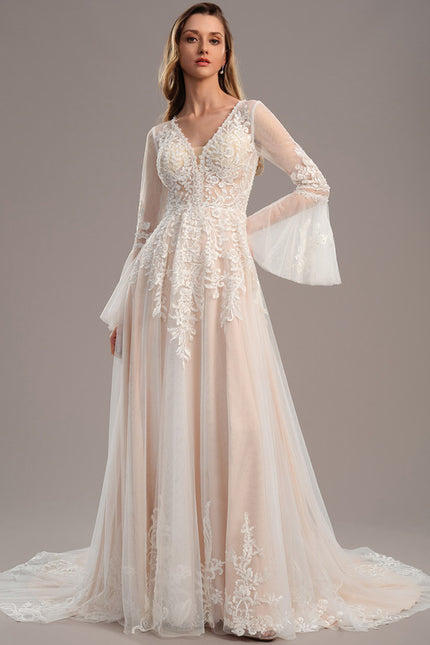 Robe Nuptiale Vaporeuse À Manches.