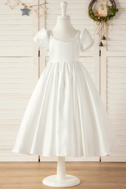 Robe Enfant Satinée Élégante Col Rond