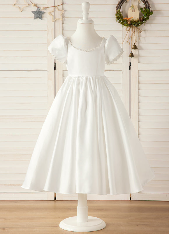Robe Enfant Satinée Élégante Col Rond