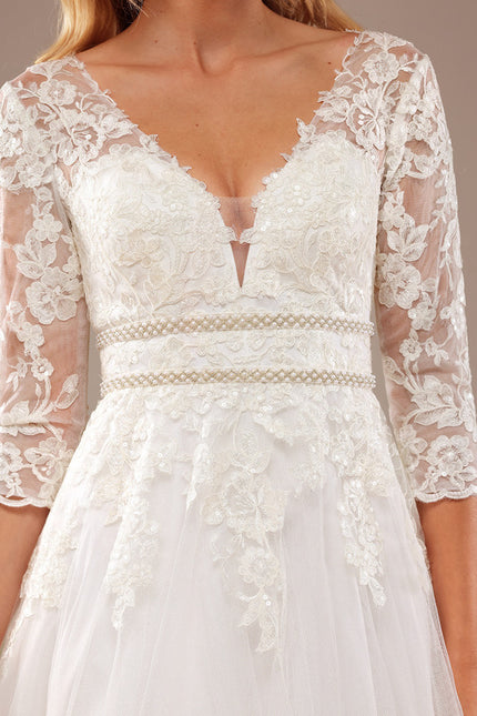 Robe Nuptiale Élégante À Manches En Dentelle - gallery 3