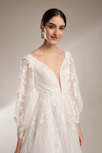 Robe Nuptiale Élégante À Manches Bouffantes - gallery 4