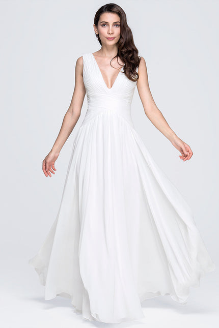 Robe Nuptiale Fluide Col V Élégant