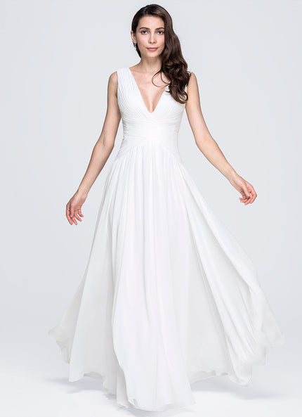 Robe Nuptiale Fluide Col V Élégant