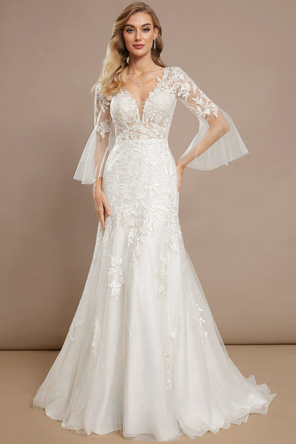 Robe Nuptiale Élégante À Manches Flottantes