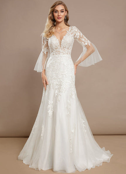 Robe Nuptiale Élégante À Manches Flottantes