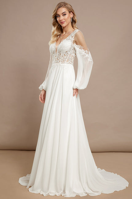Robe Nuptiale Élégante À Manches Bouffantes - gallery 3