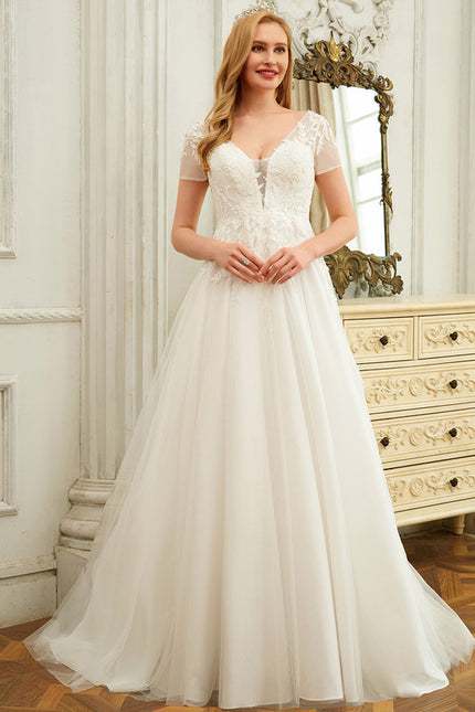 Robe Nuptiale Romantique À Manches Courtes - gallery 2