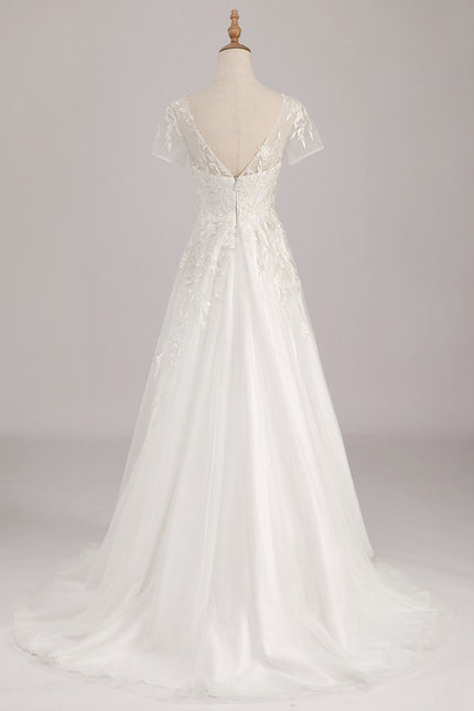 Robe Nuptiale Romantique À Manches Courtes - gallery 3