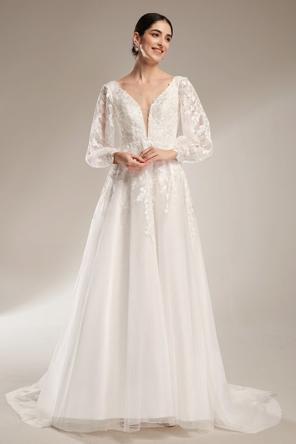 Robe Nuptiale Élégante À Manches Bouffantes - gallery 1