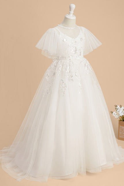 Robe Enfant Nuptiale En Tulle Fleuri - gallery 2